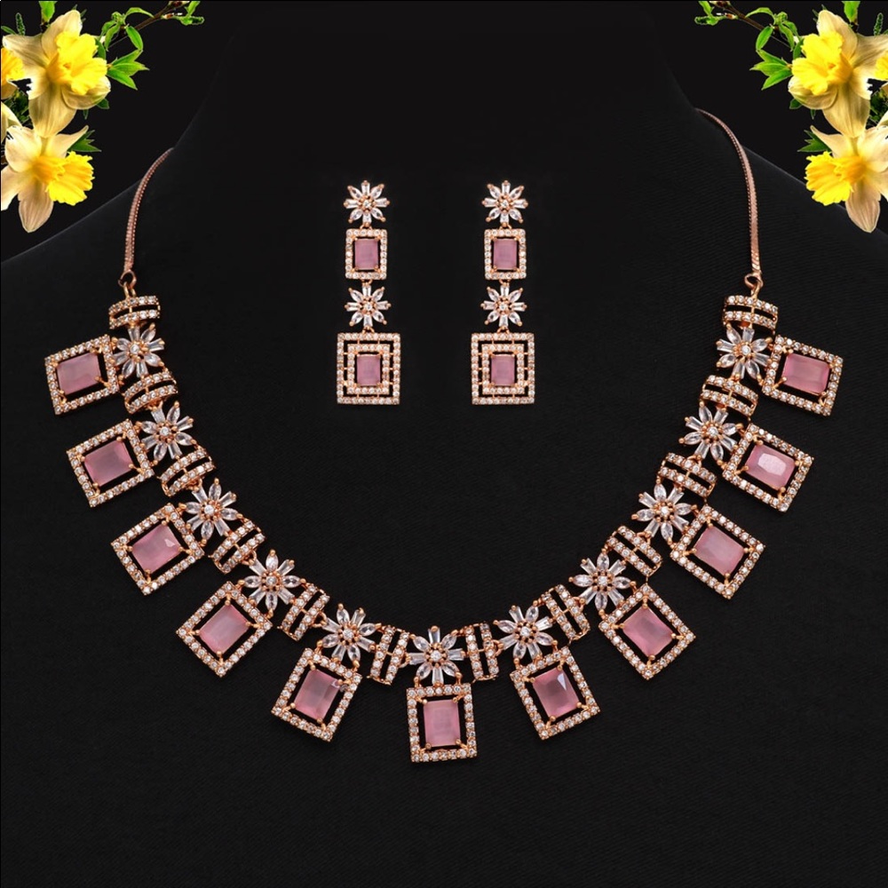 Pink Color American Diamond Necklaces Set